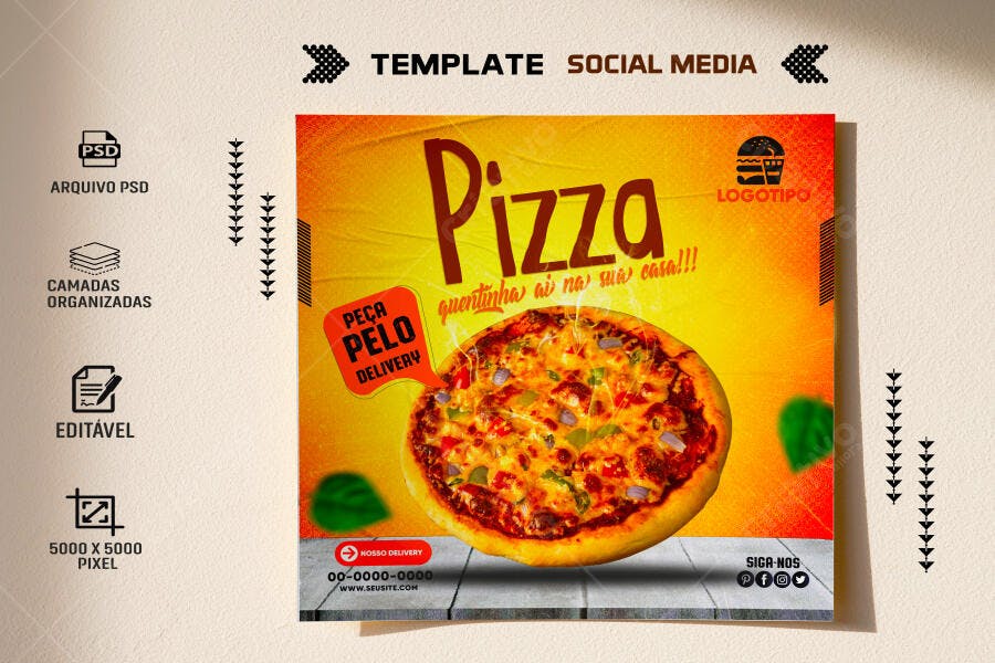 Post para Redes Sociais Pizza Delivery PSD Editável