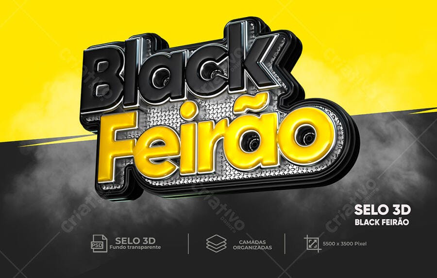 Selo 3D Black Feirão para Promoção de Vendas PSD Editável