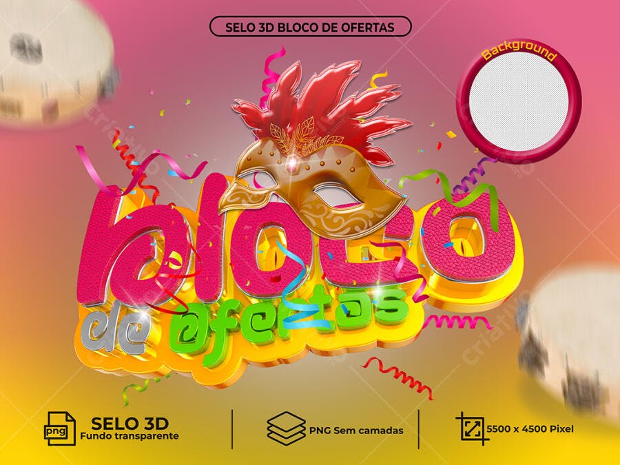 Selo 3D para Bloco de Ofertas de Carnaval PSD Editável