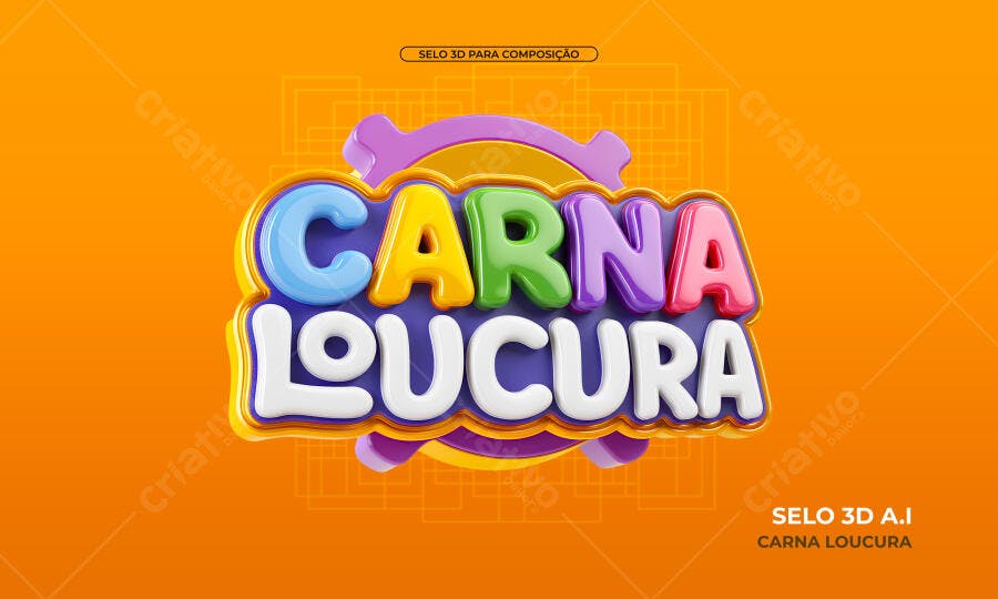 Letreiro 3D Carna Loucura para Carnaval PSD Editável