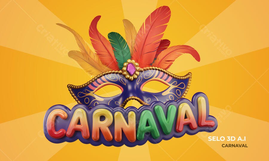 Flyer 3D para Carnaval com Máscara e Letras PSD Editável