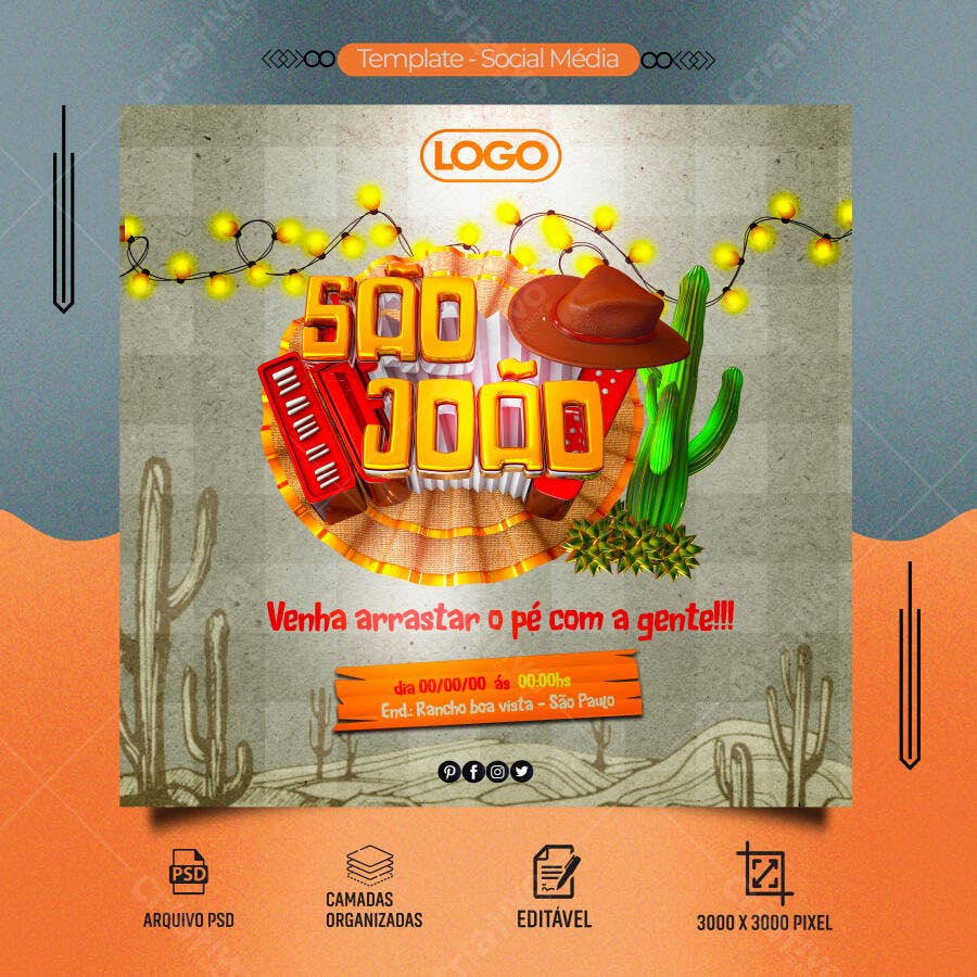 Post Social Media para Festa Junina 500 São João PSD Editável