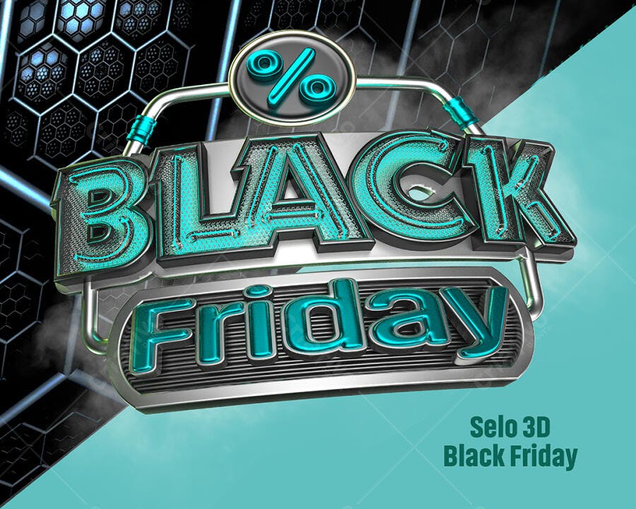 Selo 3D Black Friday com Ícone de Porcentagem PSD Editável