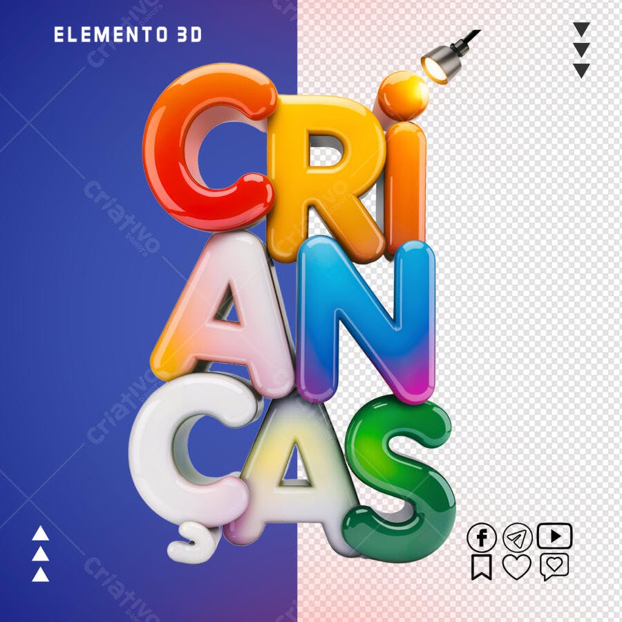 Título 3D CRIANÇAS Colorido e Glossy PSD Editável para Eventos Infantis