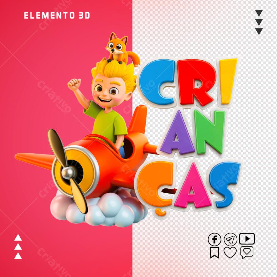 Elemento 3D para Crianças com Menino Aviador PSD Editável