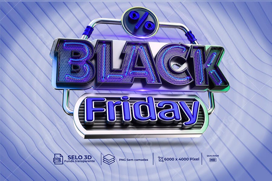 Selo 3D para Black Friday com Efeito Neon PSD Editável