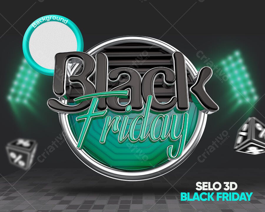 Selo 3D Black Friday Promocional Verde e Preto PSD Editável