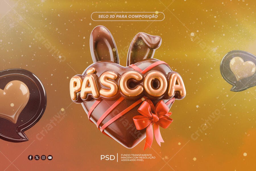 Post para Redes Sociais de Páscoa Chocolate Coelho PSD Editável