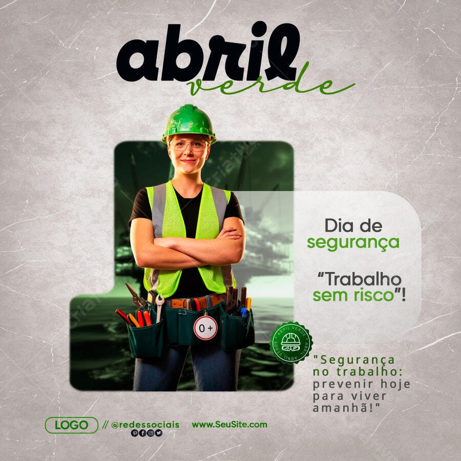 Post para Dia de Segurança no Trabalho Abril Verde PSD Editável