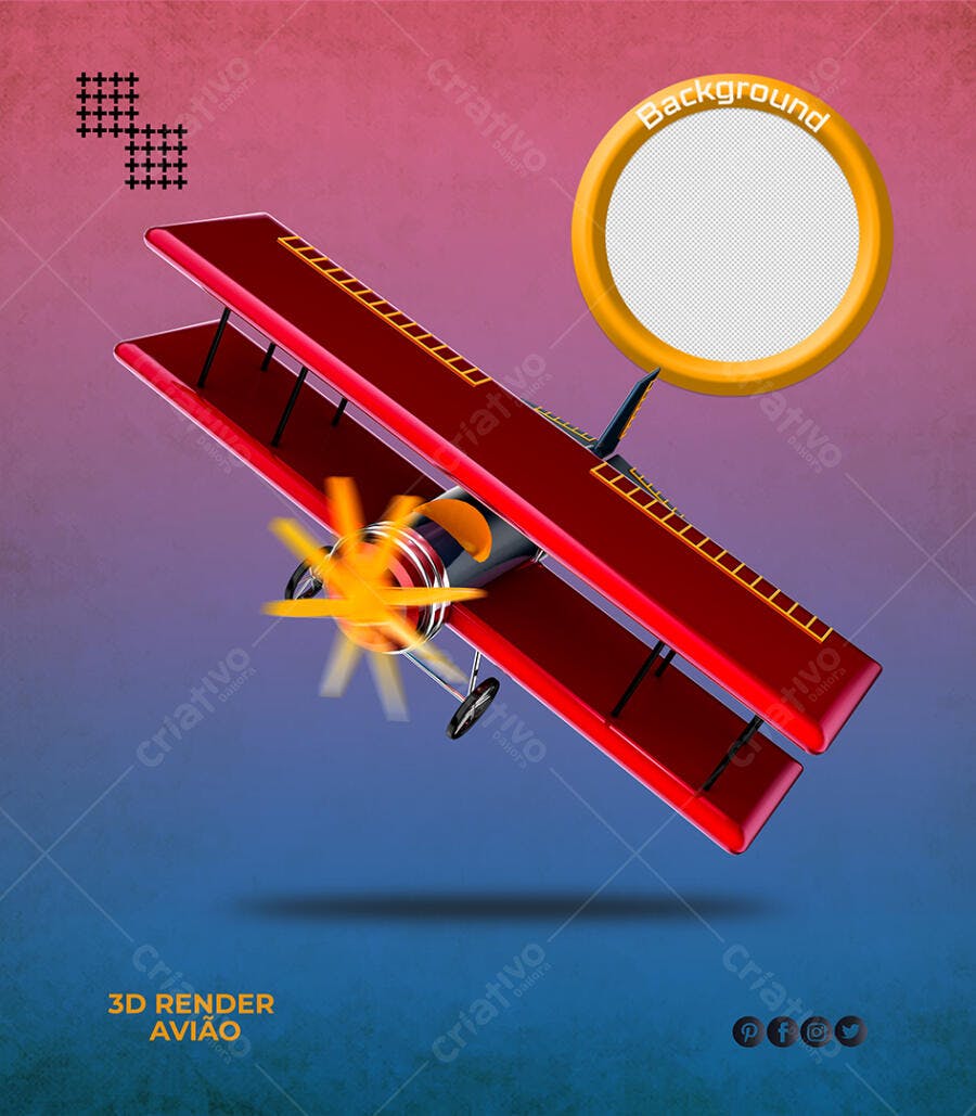 Render 3D de Avião Biplano Vermelho para Agência de Viagem PSD Editável