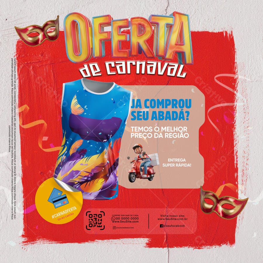 Flyer Promocional para Abadá de Carnaval com Entregador PSD Editável