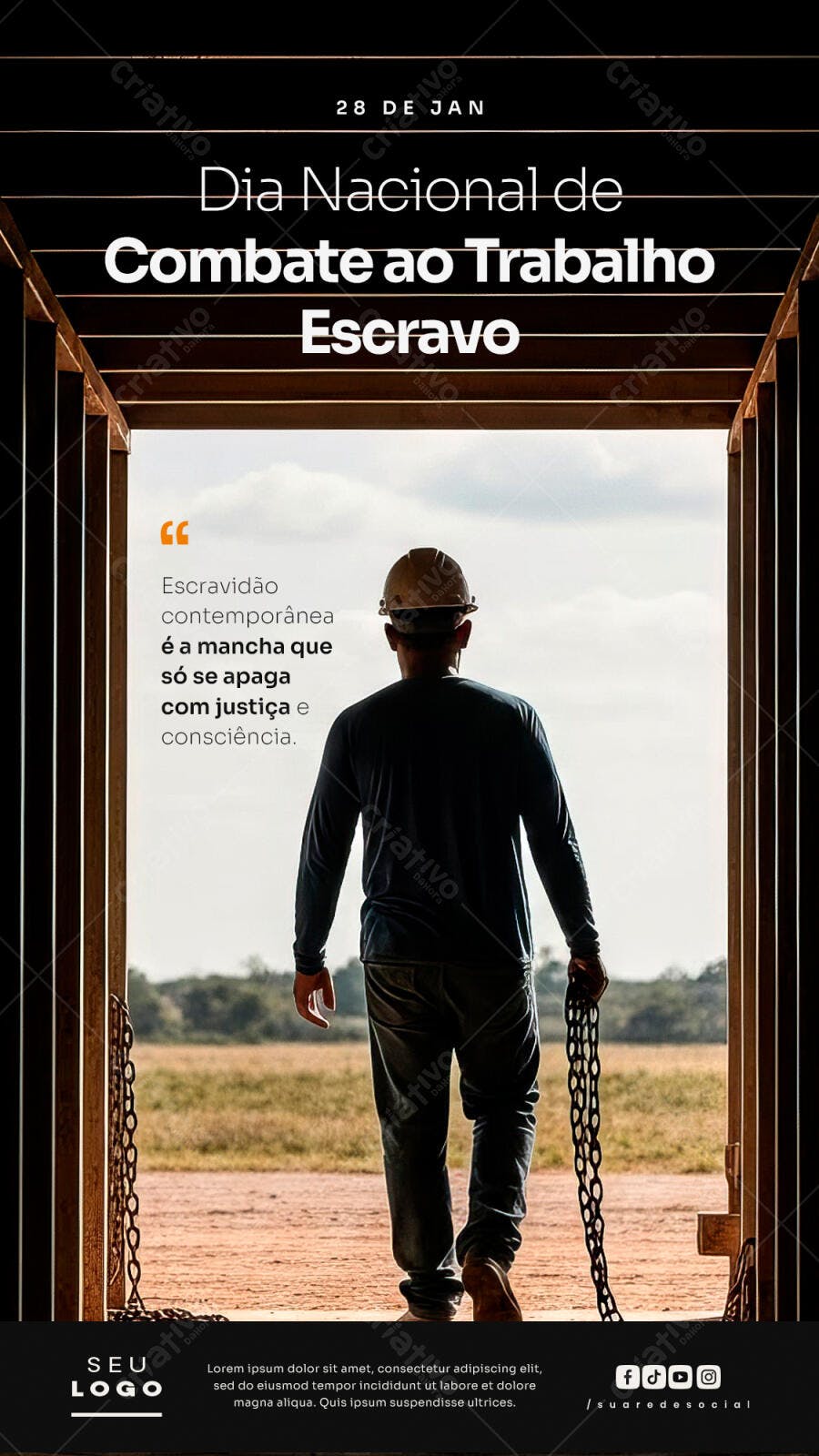 Post para Redes Sociais Dia Nacional de Combate ao Trabalho Escravo PSD Editável