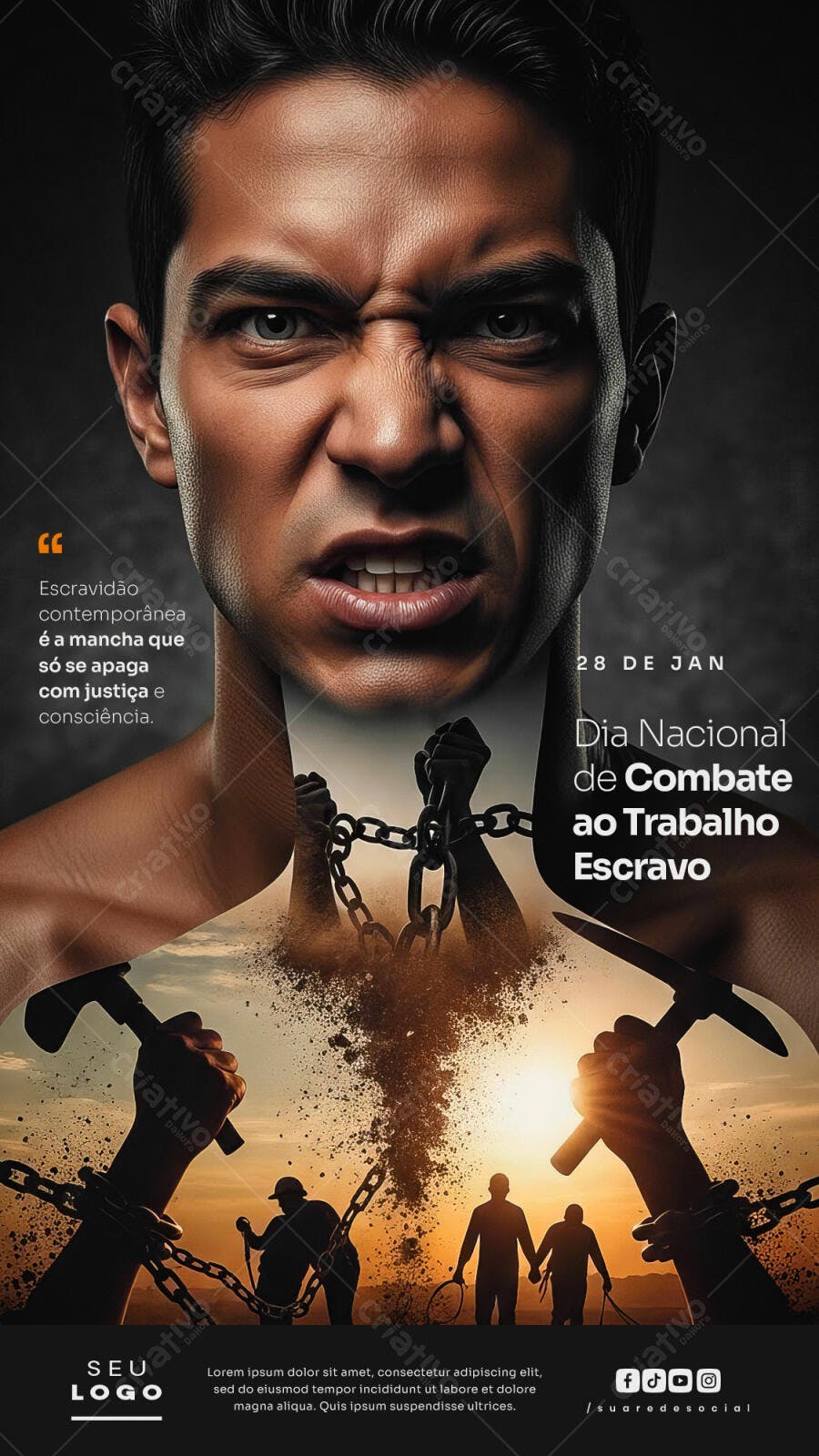 Flyer Dia Nacional Combate Trabalho Escravo Correntes PSD Editável