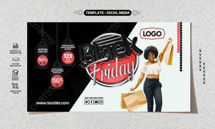 Flyer Social Media Black Friday Descontos 50% OFF PSD Editável