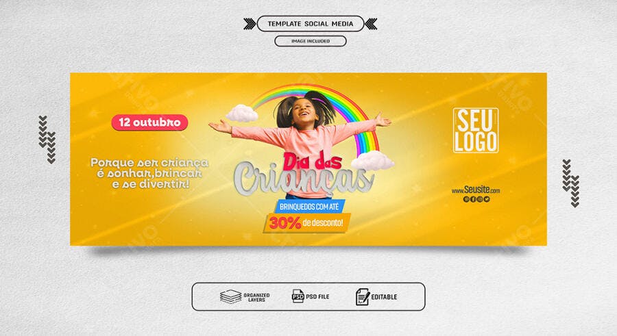 Flyer para Dia das Crianças com Desconto PSD Editável