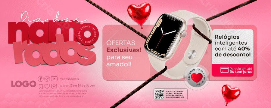 Banner de Oferta Dia dos Namorados Smartwatch PSD Editável