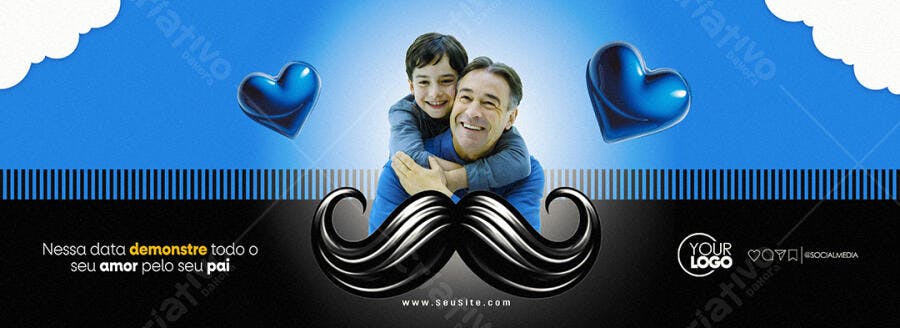 Banner Dia dos Pais Amor de Pai e Filho Bigode PSD Editável