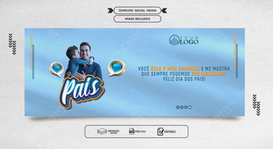 Post para Dia dos Pais com Pai e Filho Abraçados PSD Editável