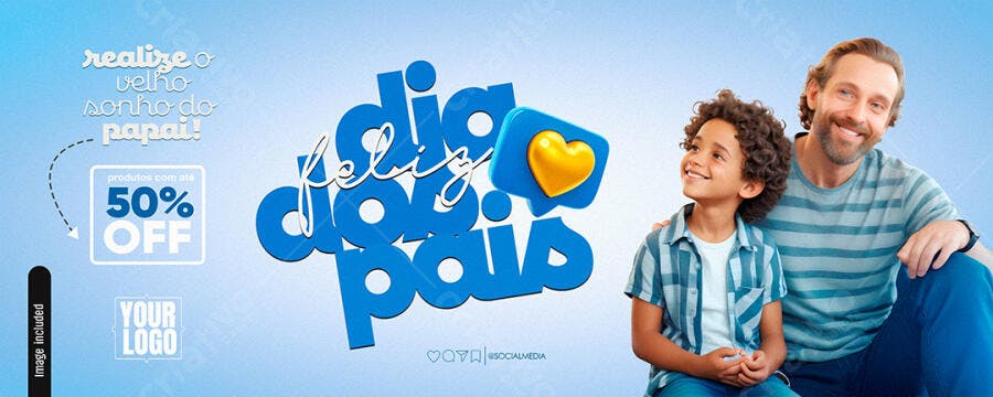 Flyer para Dia dos Pais Promoção 50% OFF com Pai e Filho PSD Editável