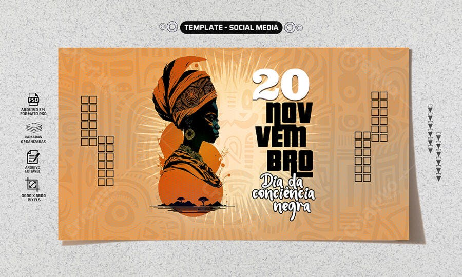 Flyer Dia da Consciência Negra 20 Novembro PSD Editável
