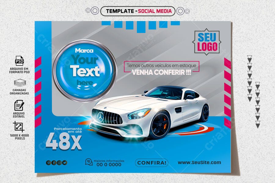Post para Redes Sociais Carro Esportivo Concessionária PSD Editável