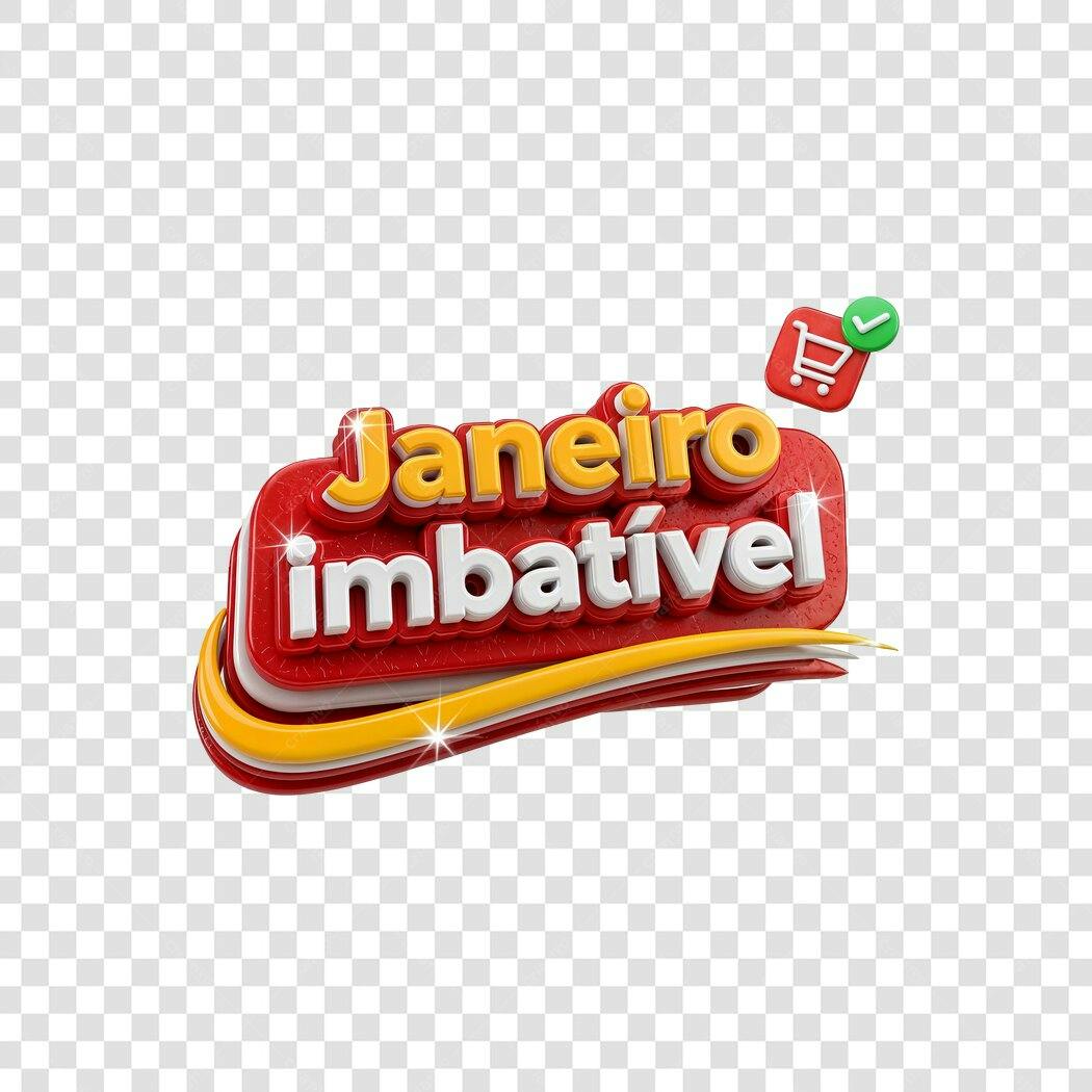 Selo promocional Janeiro Imbatível com carrinho de compras PNG com fundo transparente