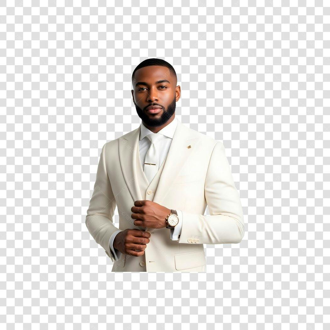 Homem Negro Empresário Elegante Terno Creme PNG com fundo transparente