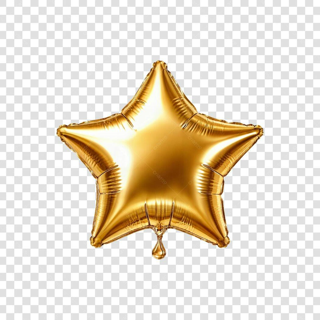 Elemento gráfico balão estrela dourada metalizada para celebração PNG com fundo transparente