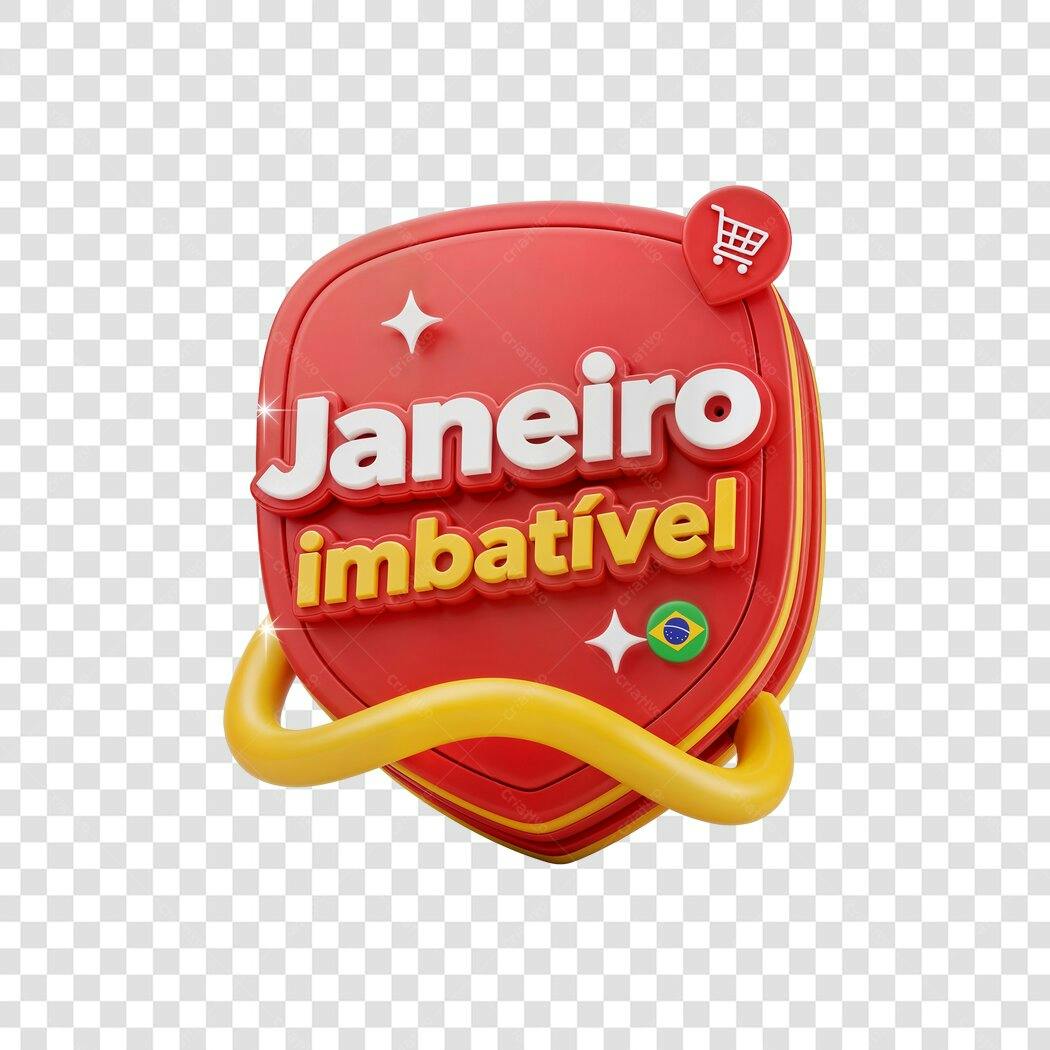 Selo de Oferta Janeiro Imbatível Vermelho Amarelo 3D PNG com fundo transparente