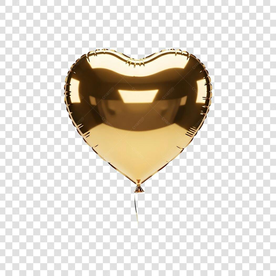 Balão de Coração Dourado Celebração Amor PNG com fundo transparente