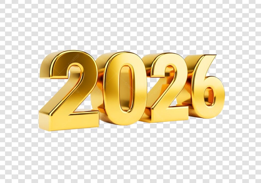 Número Dourado 3D 2026 Ano Novo PNG com fundo transparente