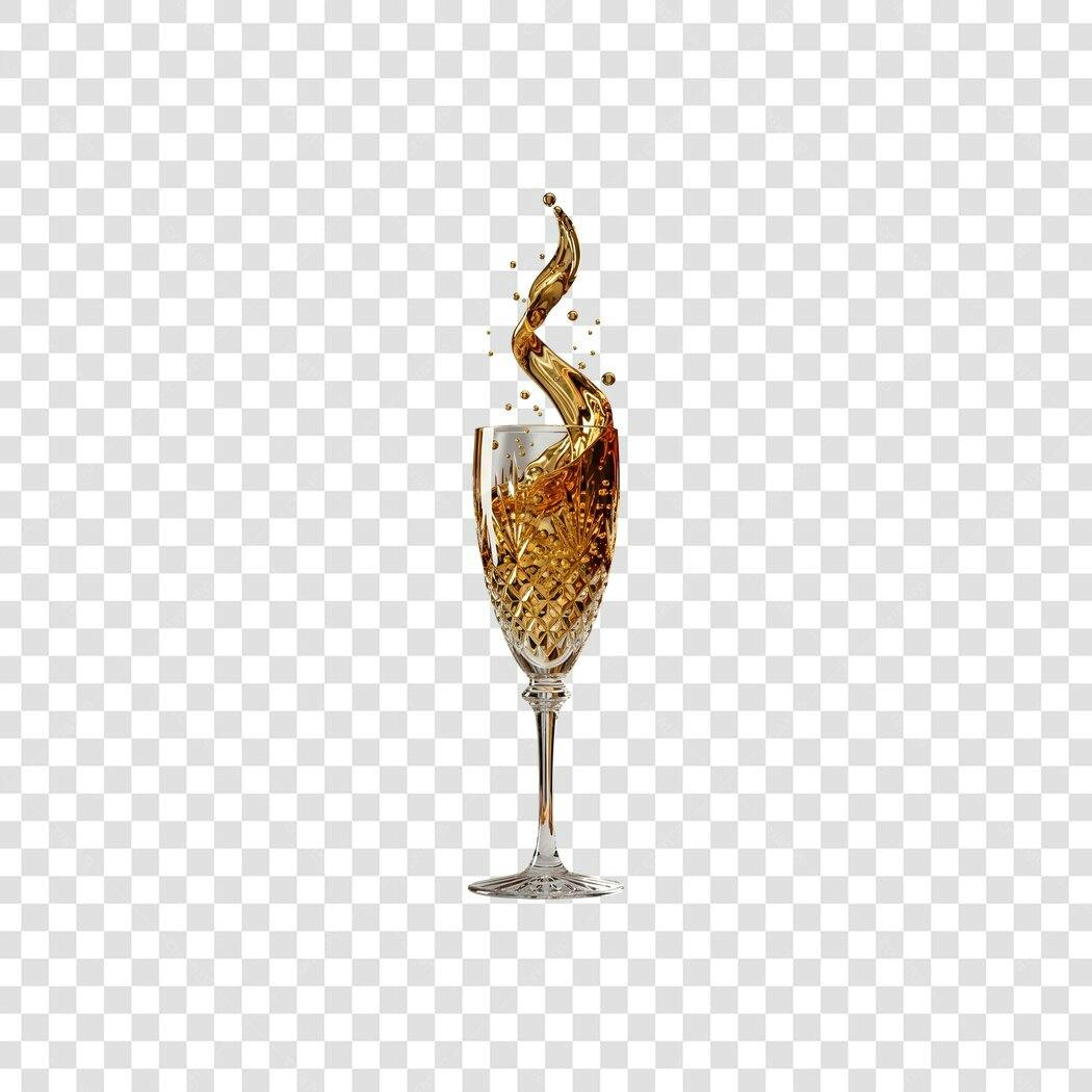 Elemento gráfico Taça Champanhe Brinde Ano Novo Ouro Líquido PNG com fundo transparente