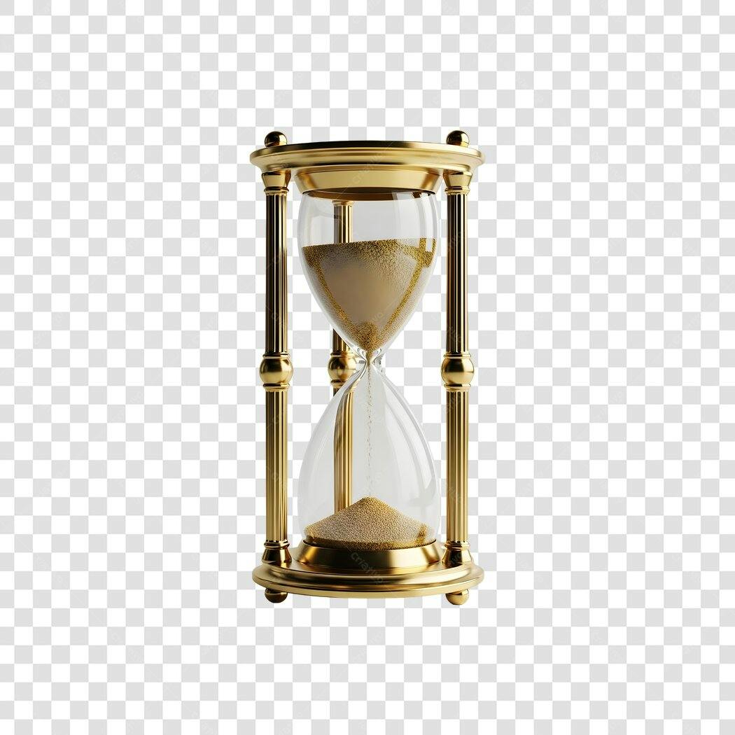 Objeto 3D Ampulheta Dourada Tempo Contagem Regressiva PNG com fundo transparente
