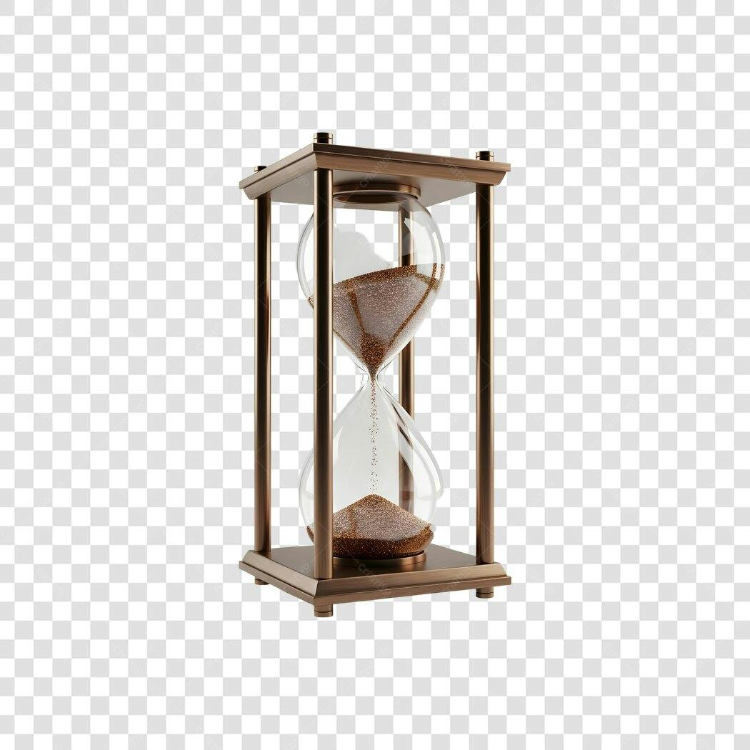 Objeto 3D Ampulheta Tempo Metal Marrom Areia Dourada PNG com fundo transparente