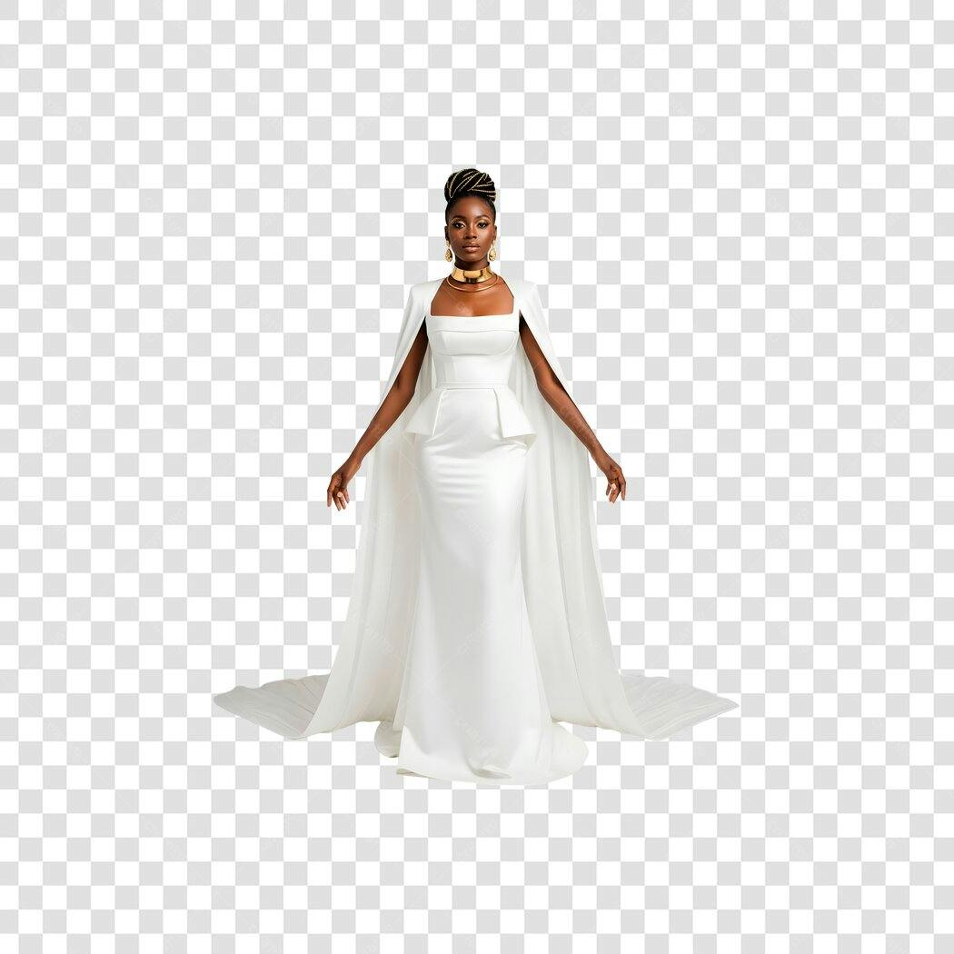 Imagem para casamento mulher negra noiva vestido branco luxo PNG com fundo transparente