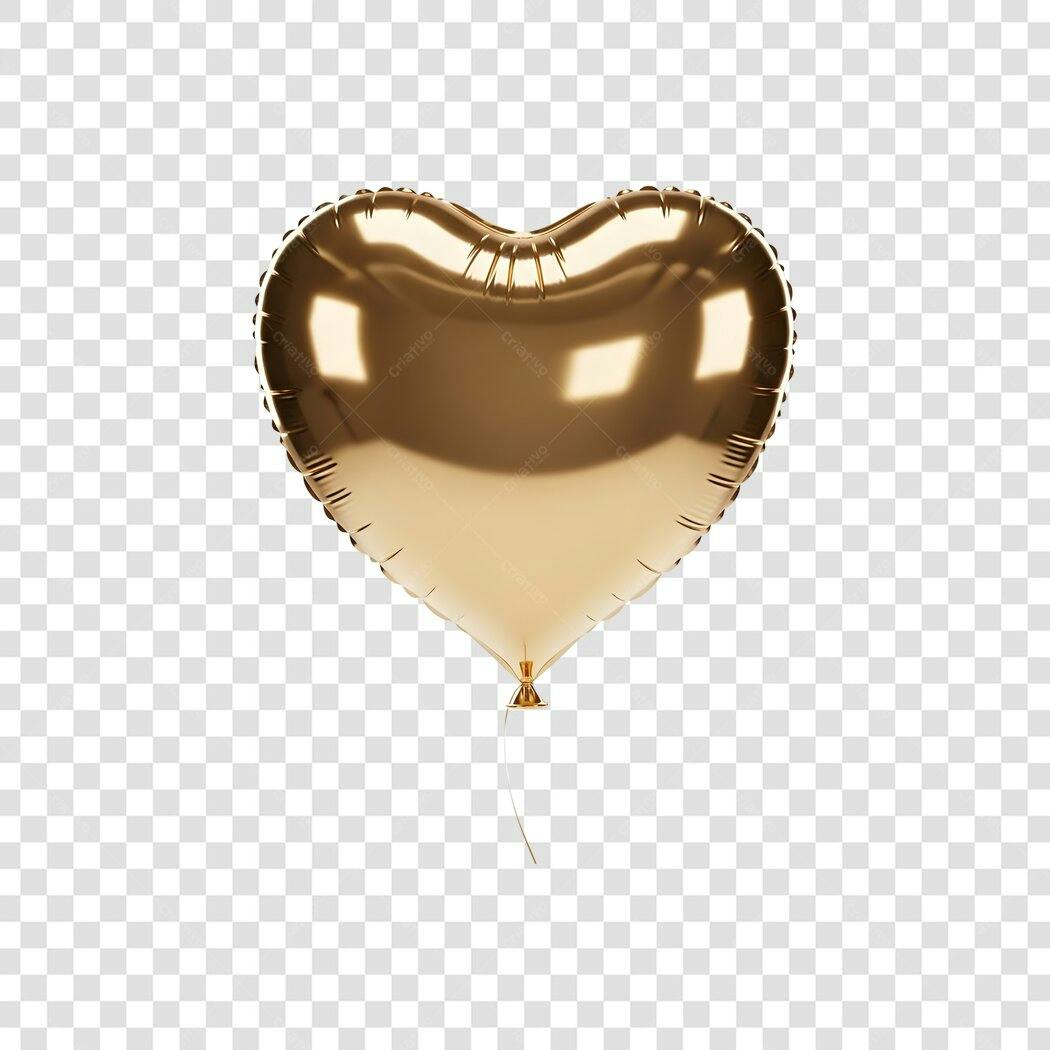 Elemento 3D Balão Coração Dourado para Amor Festas Celebrações PNG com fundo transparente