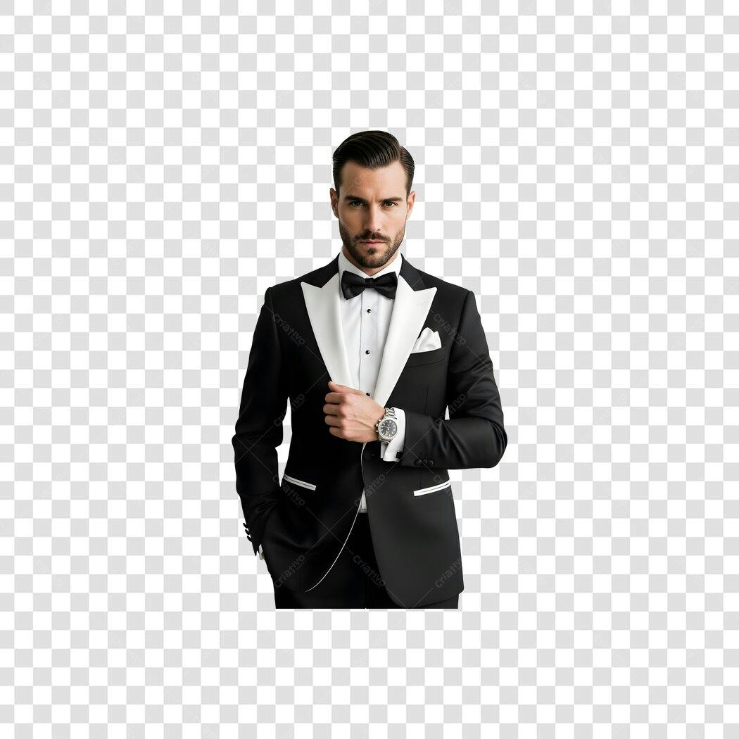 Homem de Terno Preto Elegante para Evento Formal PNG com fundo transparente