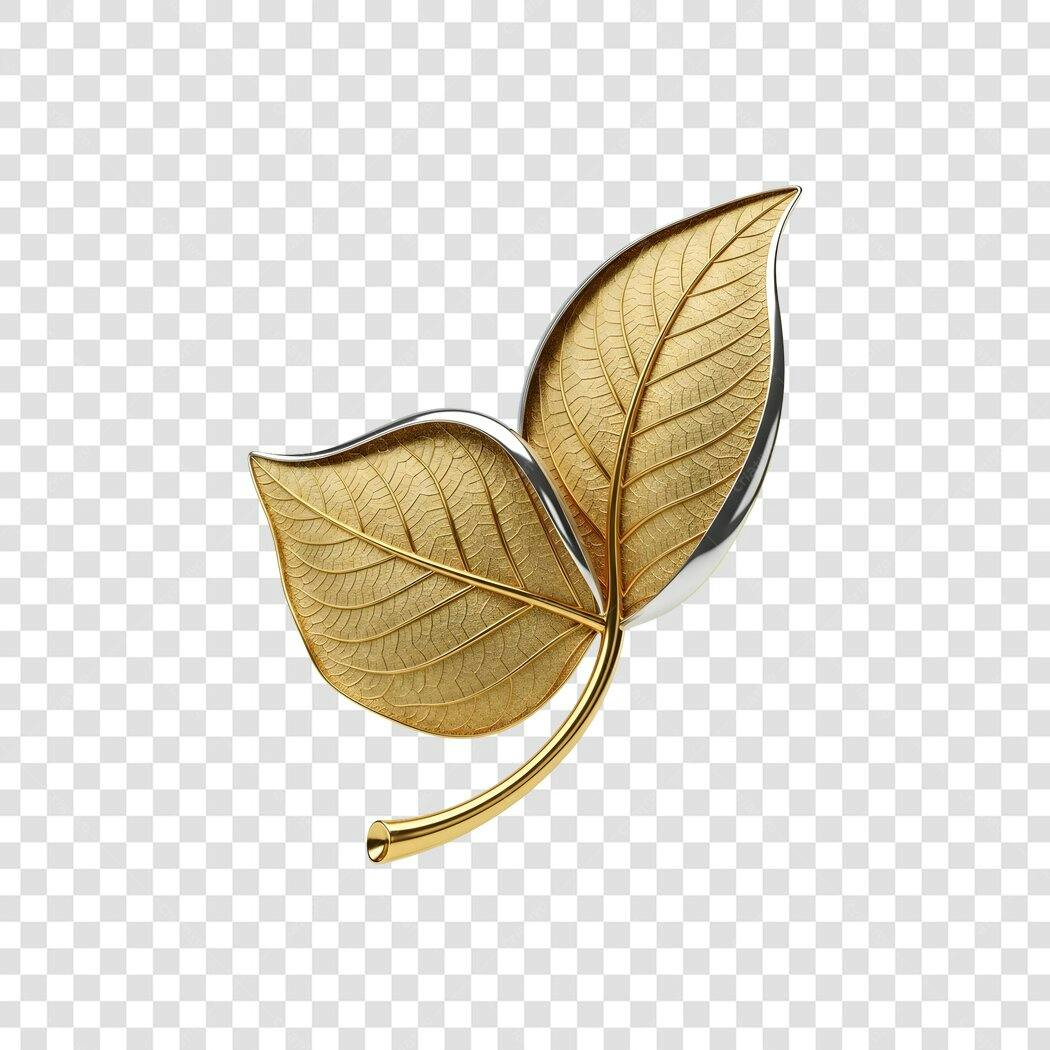 Elemento decorativo folha dourada prateada 3D PNG com fundo transparente
