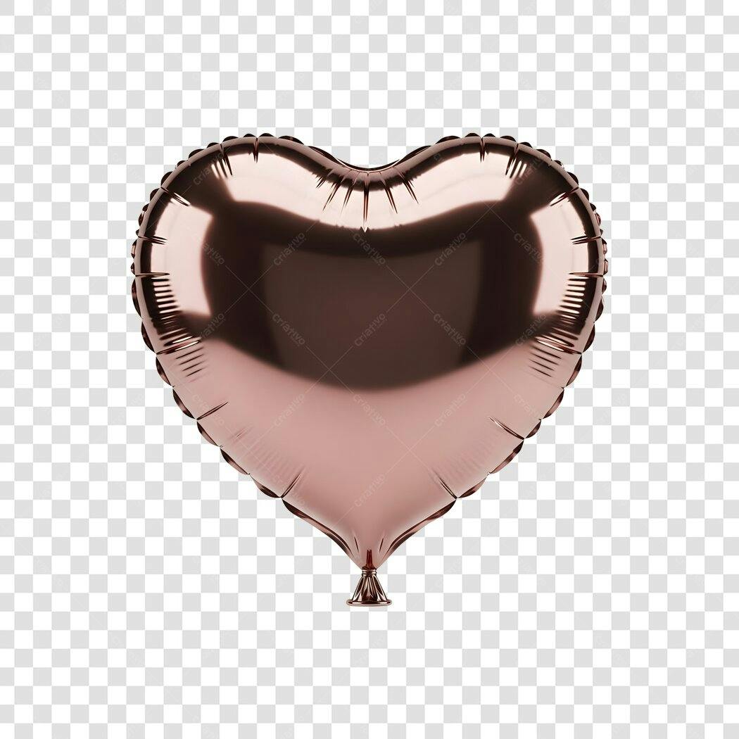 Balão Coração Metálico Ouro Rosé Celebração Amor PNG com fundo transparente