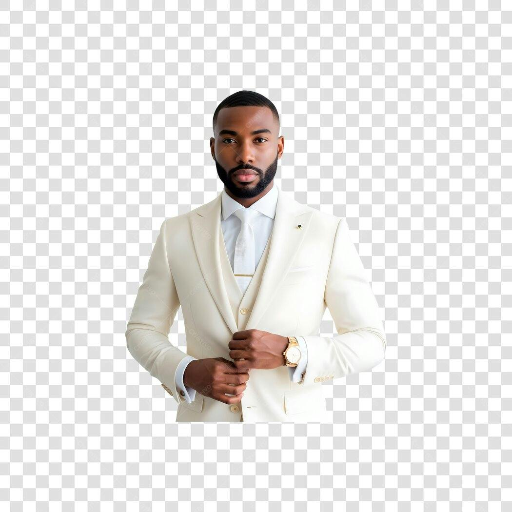 Imagem Homem Afro-americano Elegante Terno Creme PNG com fundo transparente