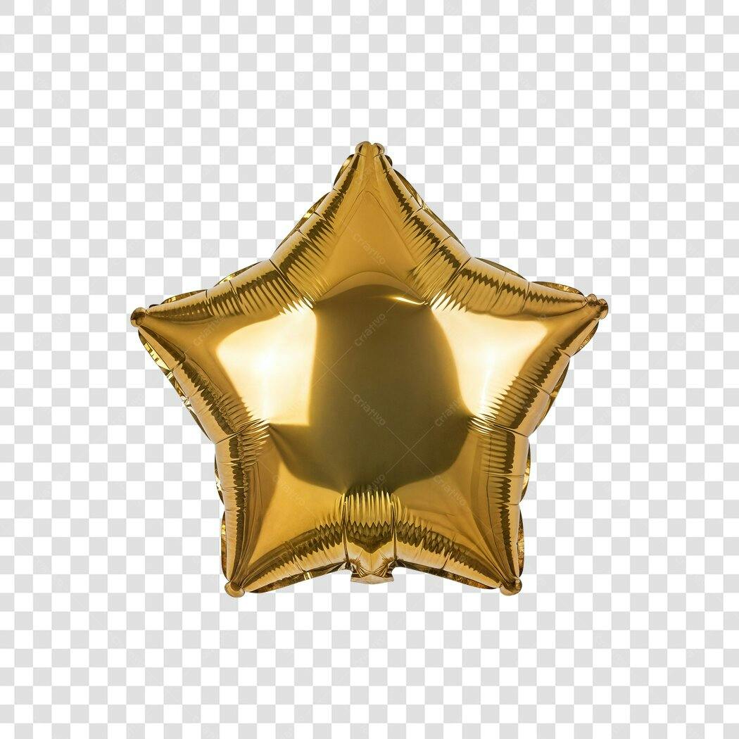 Balão Estrela Dourada Metálica para Festa Aniversário PNG com fundo transparente