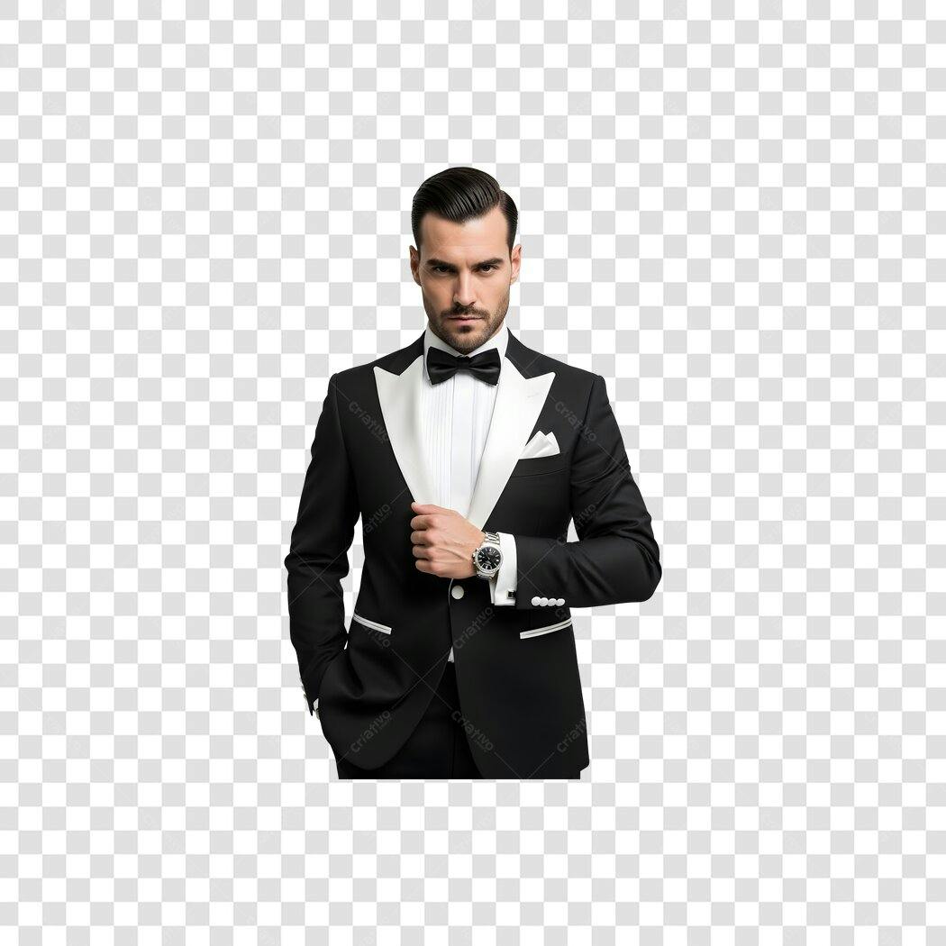 Homem de Smoking Elegante para Evento Formal PNG com fundo transparente