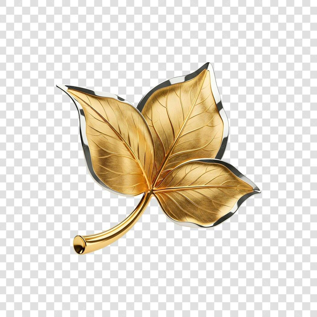 Broche luxuoso folhas douradas e prateadas PNG com fundo transparente