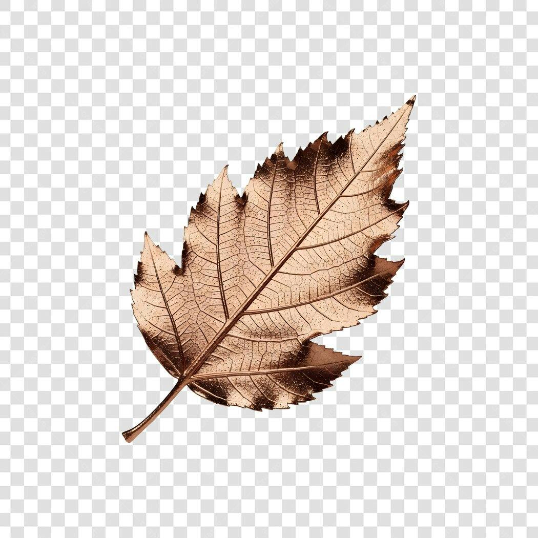 Elemento Decorativo Folha de Outono Cobre Metálico PNG com fundo transparente
