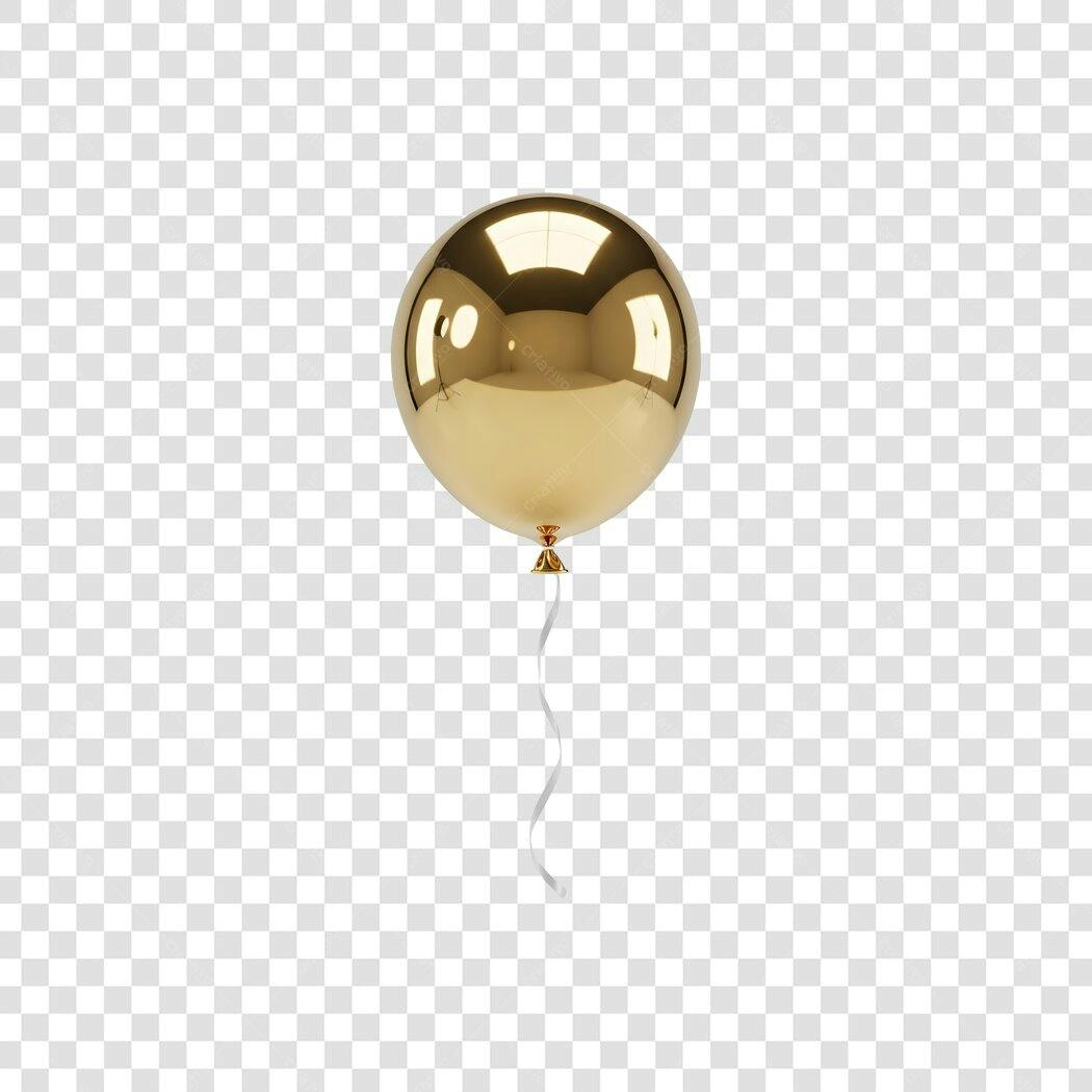 Elemento 3D Balão Dourado Metálico Brilhante Festivo PNG com fundo transparente