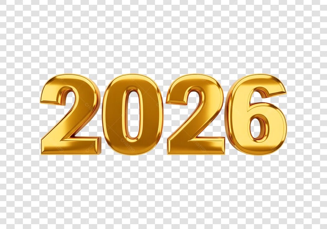 Número 2026 dourado 3D para Ano Novo PNG com fundo transparente