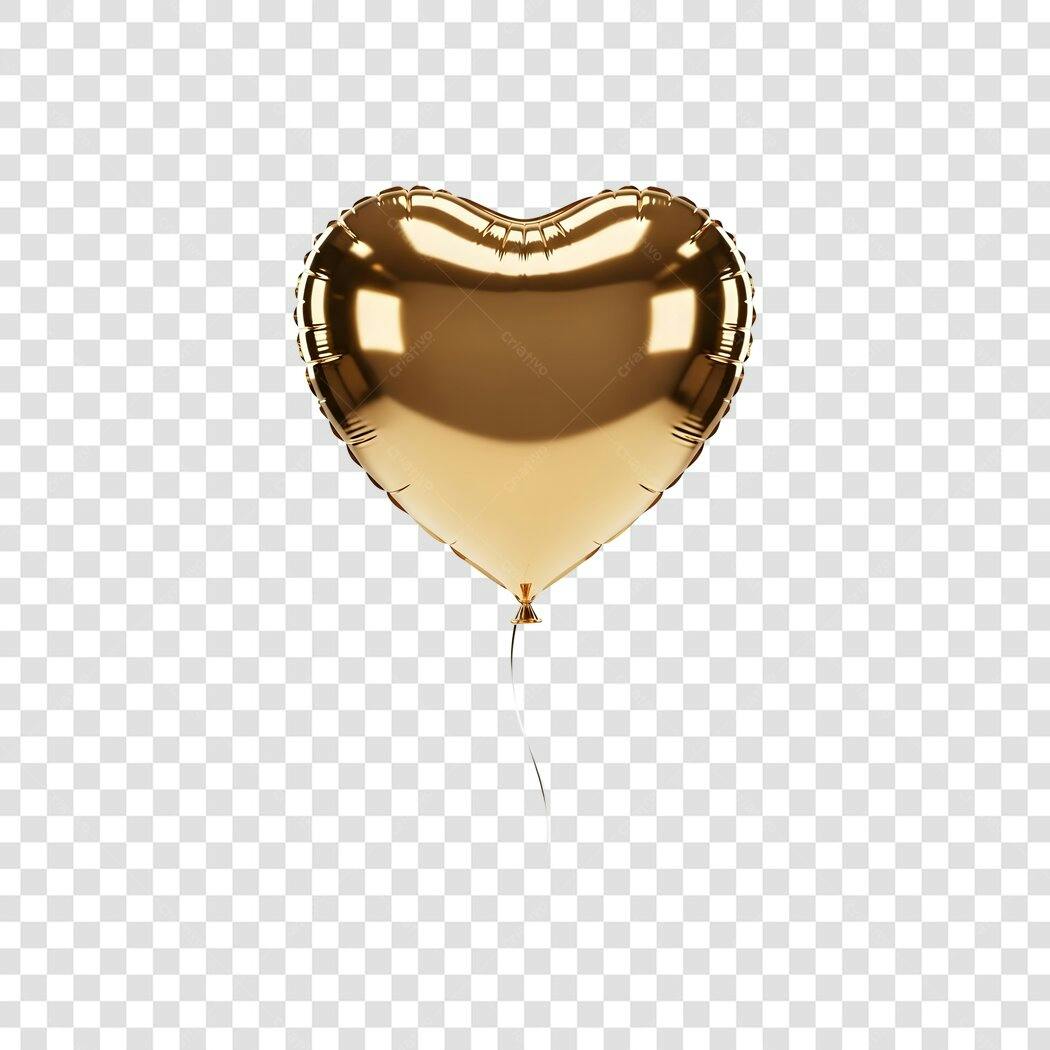 Elemento Gráfico Balão Dourado Coração Amor Celebração PNG com fundo transparente