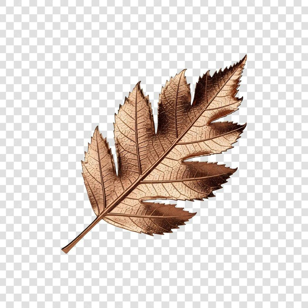 Elemento decorativo folha outono bronze metálico PNG com fundo transparente