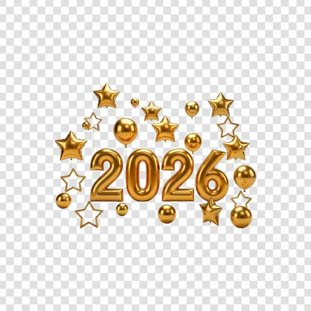 Elemento Gráfico Ano Novo 2026 Dourado PNG com fundo transparente