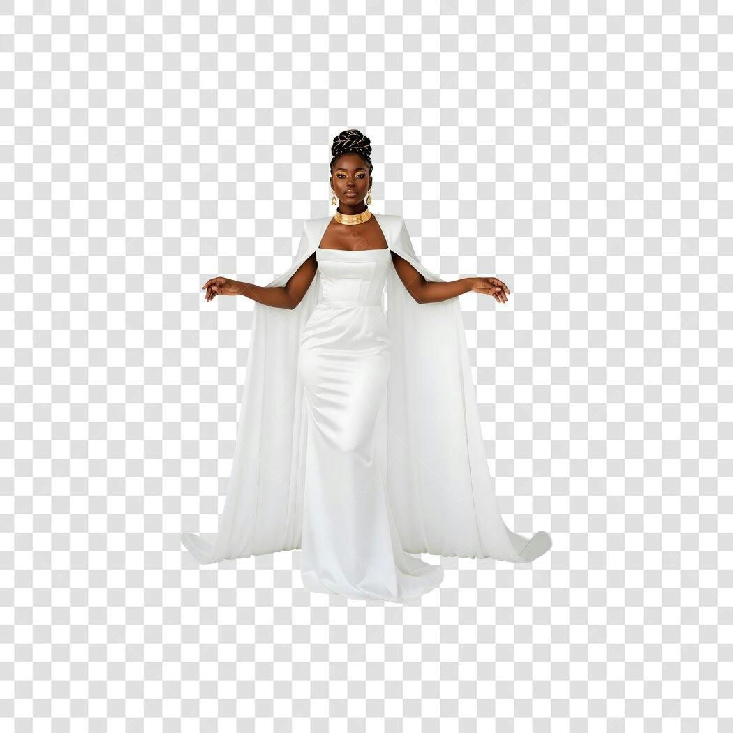 Recurso Gráfico Mulher Negra Elegante Vestido Branco Moda Festa PNG com fundo transparente